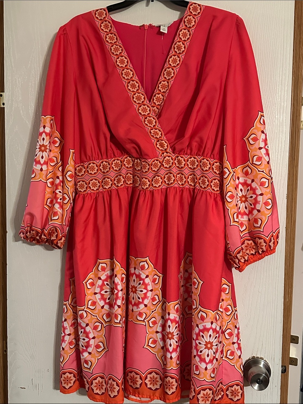 Red Floral V-Neck Women’s Dress